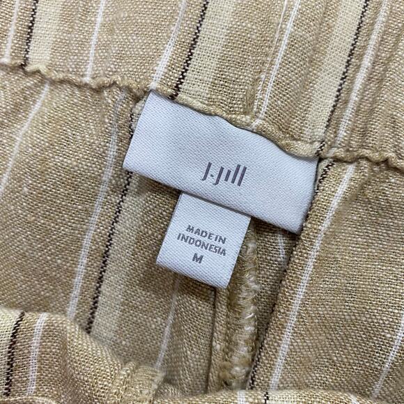 J. Jill Tan Striped Linen Blend Split Hem Wide Leg Cropped Pants Size M - Picture 7 of 8